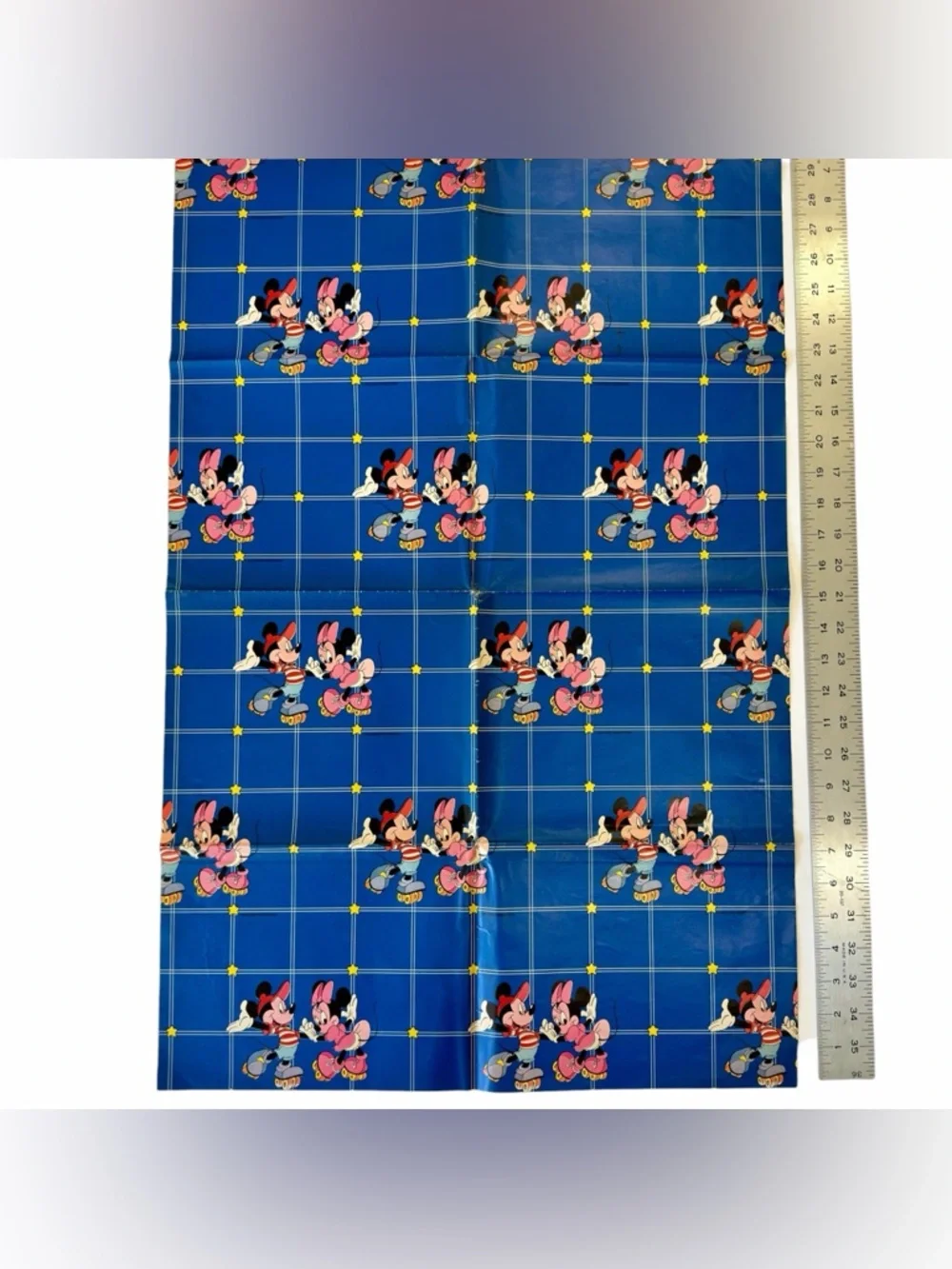 Disney Vintage 1980’s Mickey and Minnie Rollerskating wrapping paper Sheet- Rare